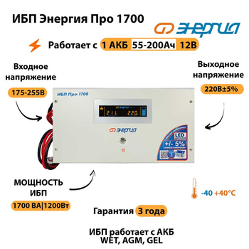 Энергия ИБП Про 1700 12В - ИБП и АКБ - ИБП для котлов - omvolt.ru